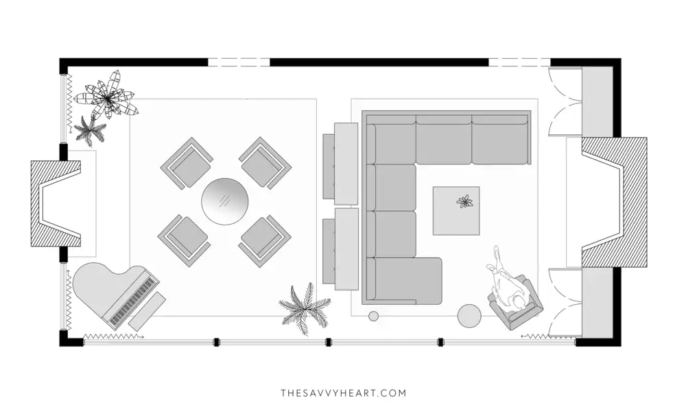 5 Furniture Layout Ideas For A Large Living Room With Floor Plans The Savvy Heart Interior Design Decor And Diy