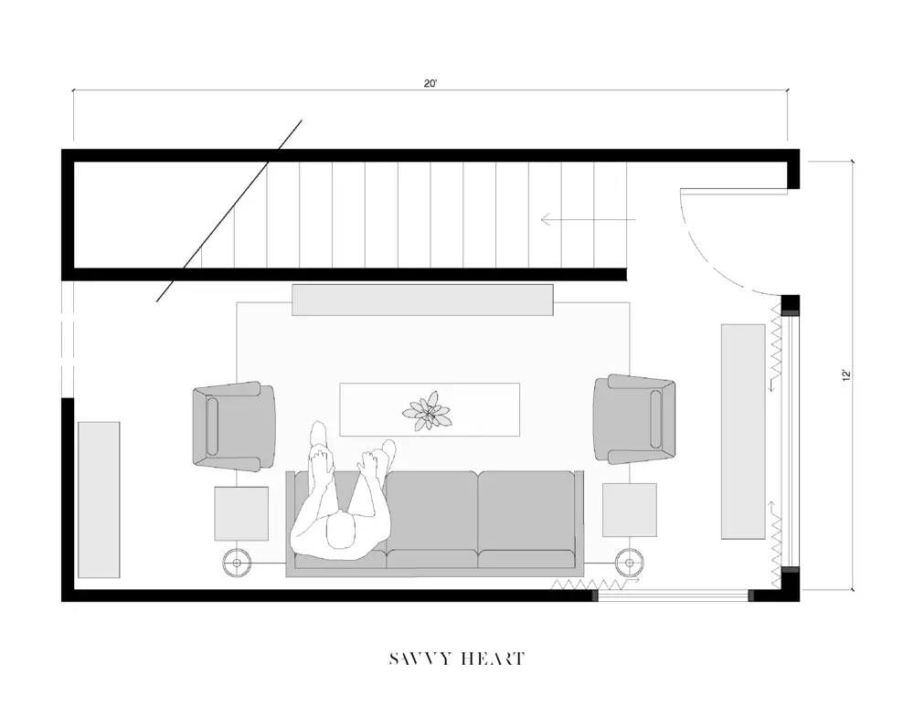 How to Layout Furniture In A Long & Narrow Living Room + 4 Floor Plan