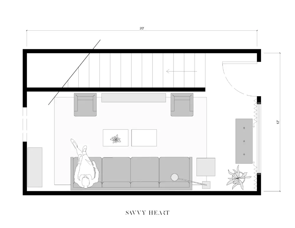 12x20 B Narrow Furniture Arrangements And Floor Plan Ideas For A Skinny Room By The Savvy Heart 