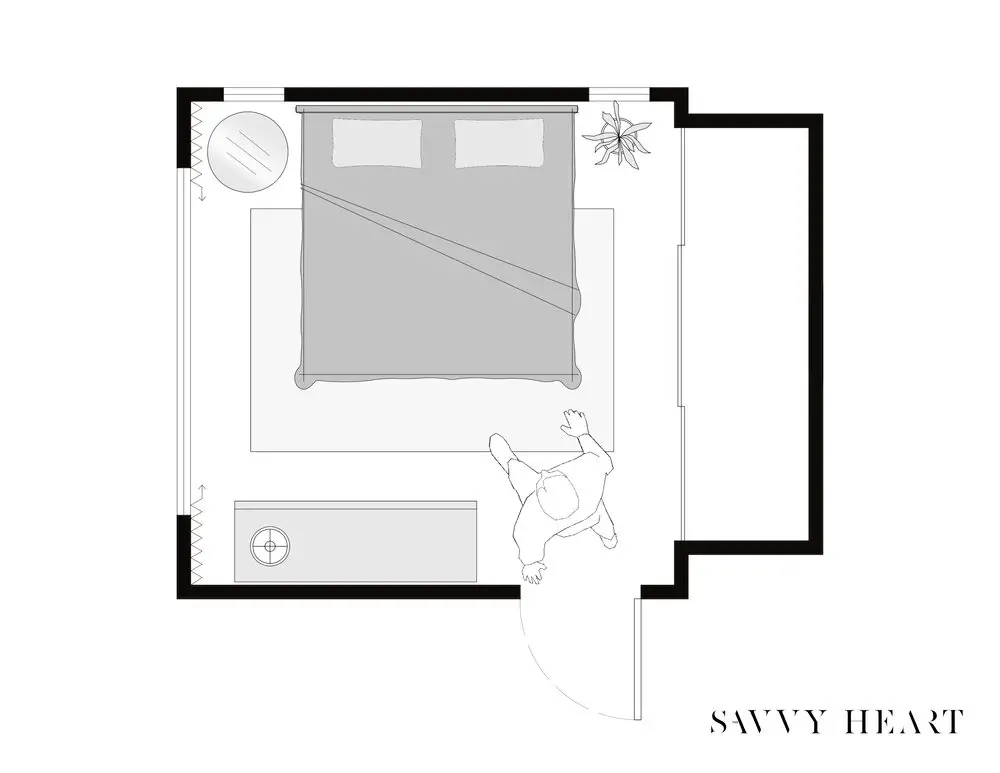 small bedroom layout with sloping walls