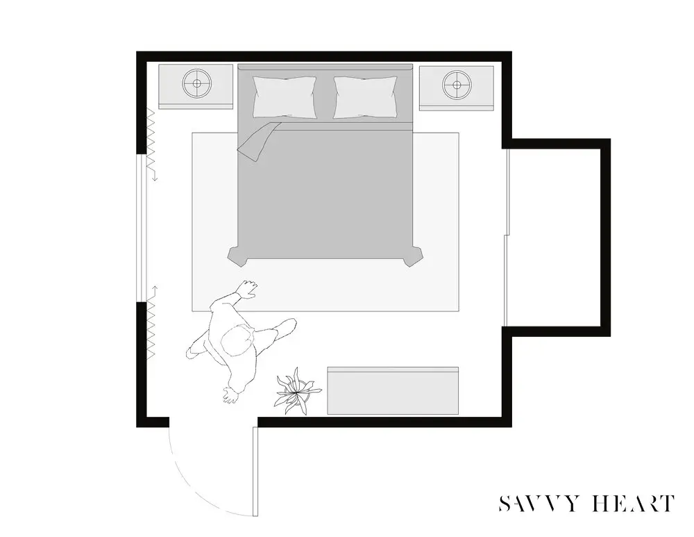 Small 12 X 12 Square Bedroom Floor Plan Layout Idea With Small Closet By The Savvy Heart 