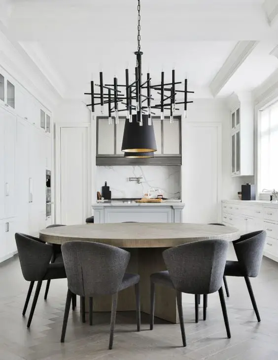 Modern Round Dining Room Tables, Round Chandelier Over Square Table