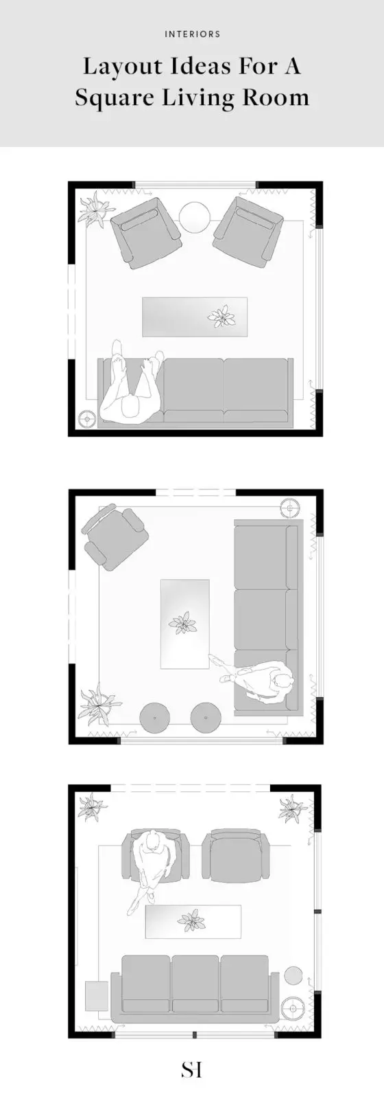 5 Furniture Layout Ideas for A Small & Square Living Room + Floor Plans