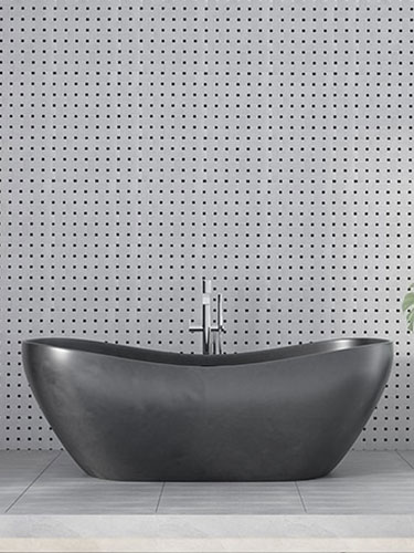 black and white basket weave mosaic tile and black tub