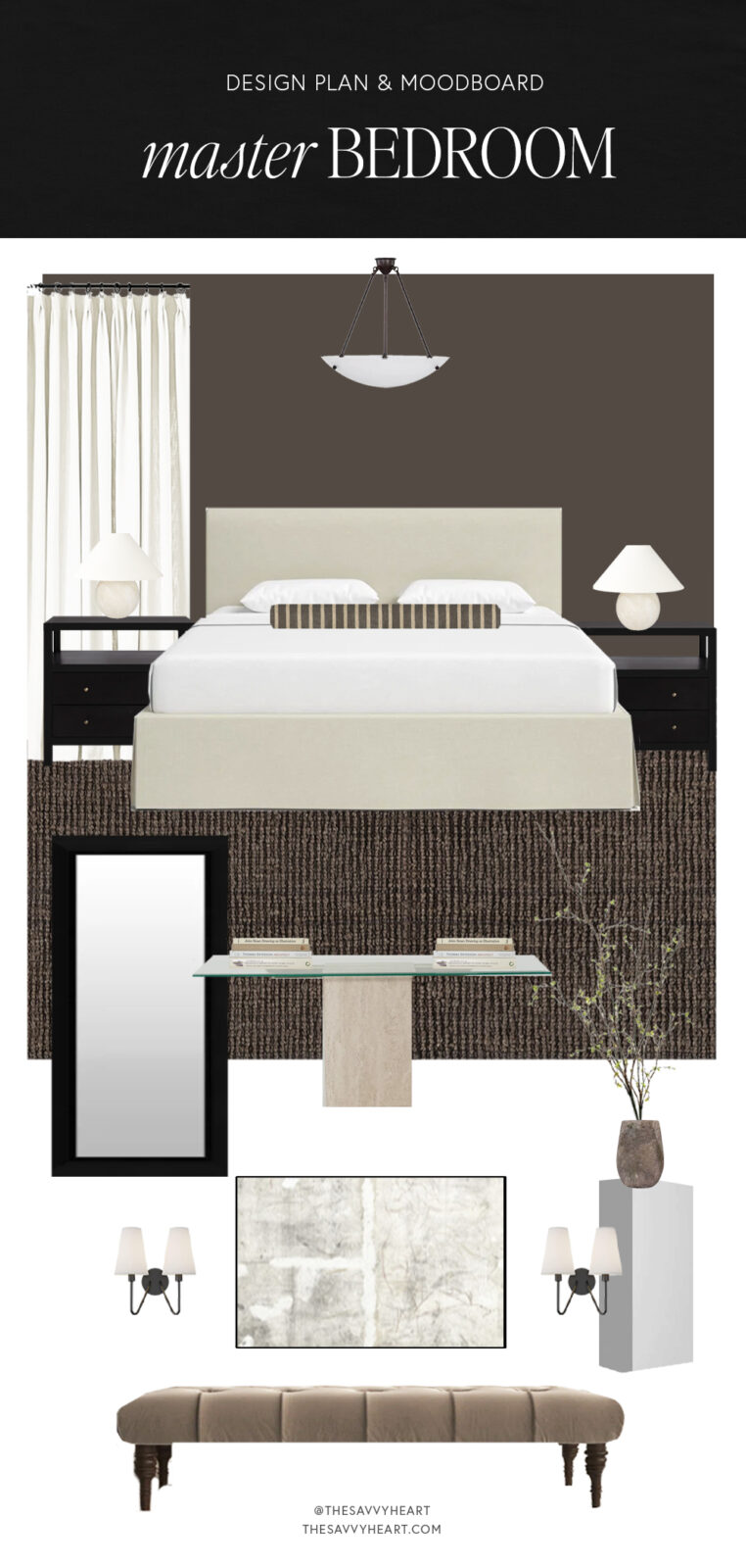 Design Plan: Dark & Moody Transitional Bedroom Makeover With Dark Brown Walls