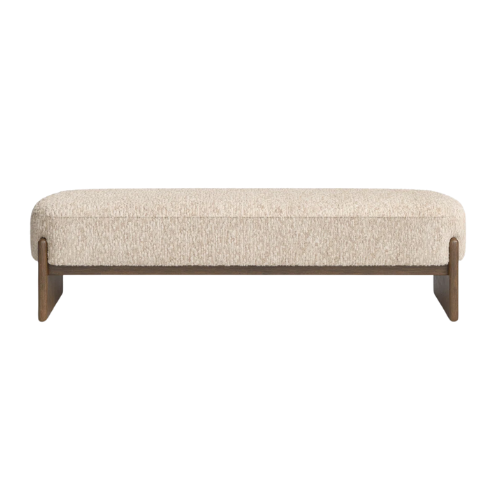 Cream Boucle and honey oak bench